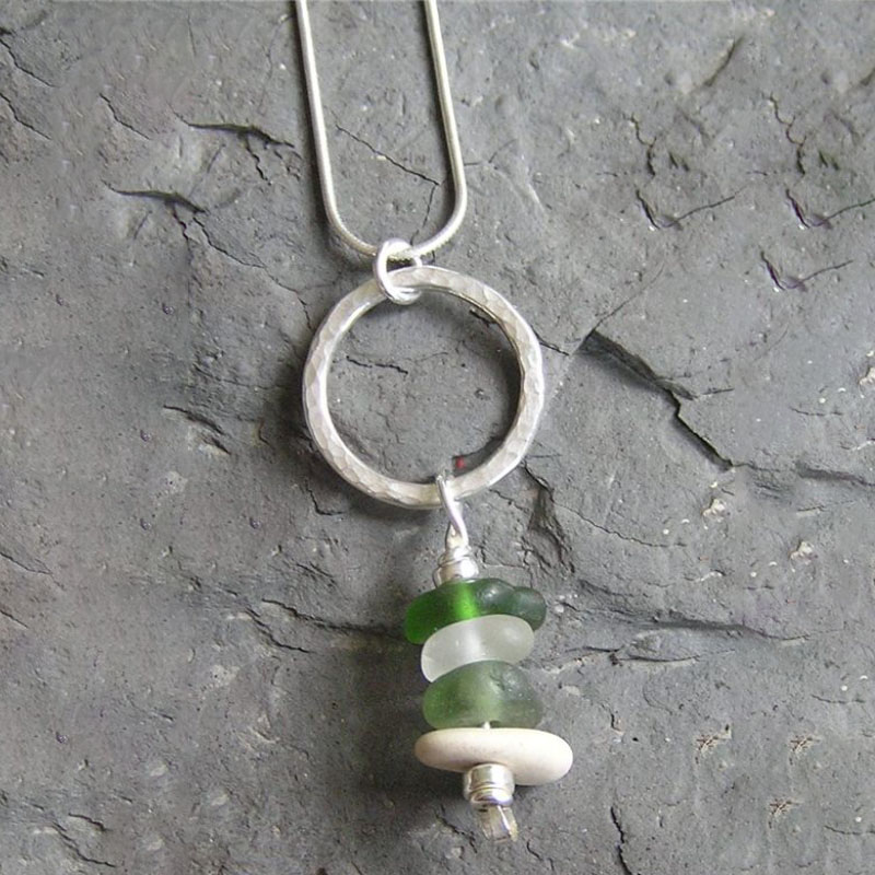 Order Rockpool Collection -Seaglass and pebble pendant on silver hoop