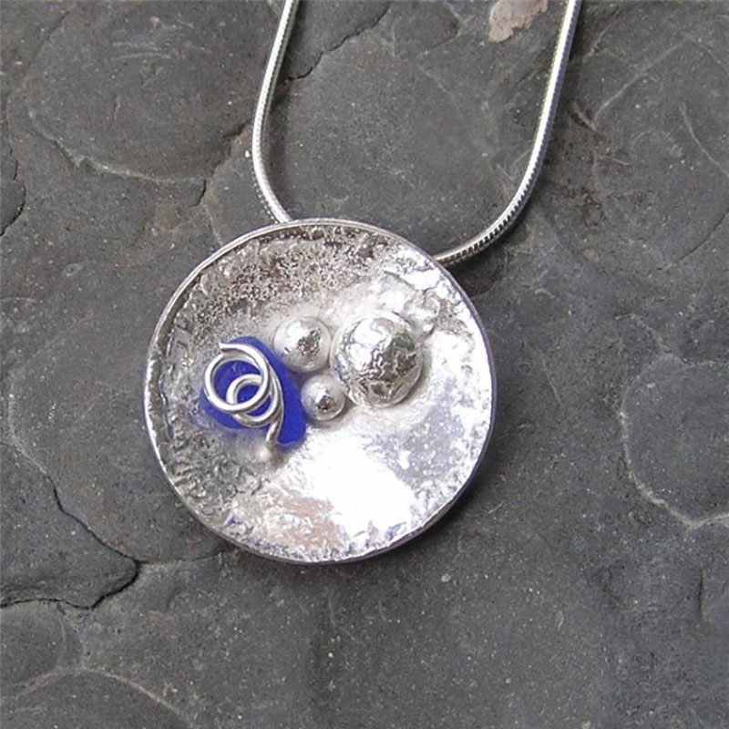 Order Silver and blue seaglass pendant